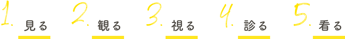 1.見る 2.観る 3.視る 4.診る 5.看る